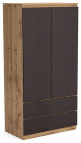 Szafa 90cm Garderoba z 2 szufladami i wieszakiem LUNA Dąb Wotan/Wenge