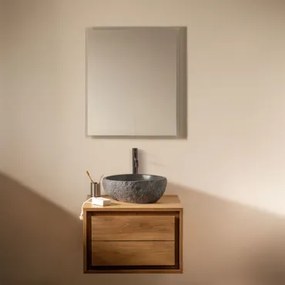 Zestaw Wiszących Mebli Łazienkowych Z Drewna Tekowego Jabari Drewno Tekowe & Nieregularna Z Czarnego Cementu ↔︎40 - Sklum