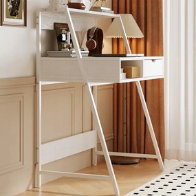 Biurko komputerowe w stylu industrialnym – białe, 81x100x50 cm