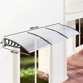 Outsunny Zadaszenie nad drzwi/fenster, odporne na warunki pogodowe, transparentne, Aluminium/Poliwęglan, 303x96x27cm, Czarne