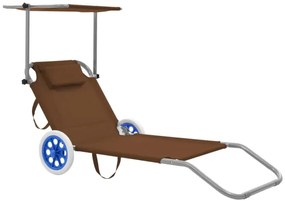 Brązowy leżak ogrodowy do opalania z kółkami D2-D19