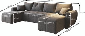 Masseno Narożnik MADISON z funkcją spania i pojemnikiem na pościel Narozniki U, Rozkładana sofa - Czarny, KRONOS 07