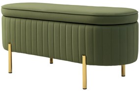 HOMCOM Ławka do przechowywania Owalna z 72L pojemności i otwieranym przykryciem w aksamicie i drewnie, 108x44x43,5 cm, Zielona