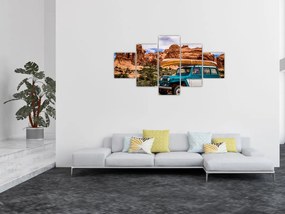 Obraz pojazdu terenowego w górach (125x70 cm)