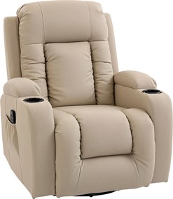 HOMCOM Fotel masujący z funkcją bujania, leżenia i ogrzewania, 3 tryby, obrotowy, kremowo-biały | Aosom PL