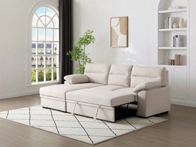 Kanapa narożna lewostronna z beżowej tkaniny z podstawką pod napój  ULENIO