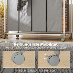 HOMCOM Kosz na pranie z 4 przegródkami 160 L z kółkami, wyjmowany worek na pranie, 97 x 38 x 81 cm, Szary