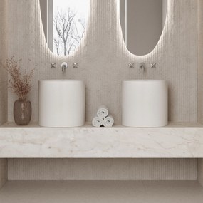 Umywalka betonowa nablatowa okrągła bez otworu na baterię 41 x 40 cm BENE | różne kolory : Kolor - Biały (beton)