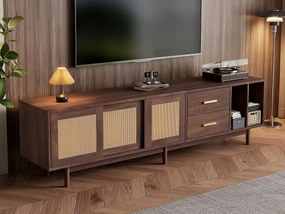 Szafka RTV 190x40x52 cm – z 2 szufladami – z przegrodami do przechowywania – do telewizora 75" – brązowa