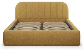 Musztardowe tapicerowane łóżko dwuosobowe ze schowkiem ze stelażem 160x200 cm Juno – Windsor &amp; Co Sofas