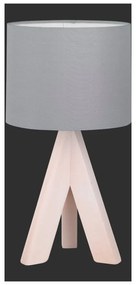 Szara lampa stołowa z naturalnego drewna i tkaniny Trio Ging, wys. 31 cm