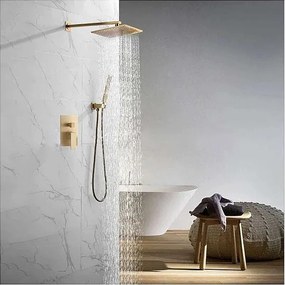 Alcor Złota Podtynkowa Deszczownica 250 x 250 mm z Mikserem Termostatycznym i Oświetleniem LED