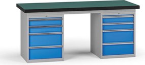 Stół warsztatowy G8, 1800 x 750 x 800 mm, 2x kontener, 8x szuflada, niebieski