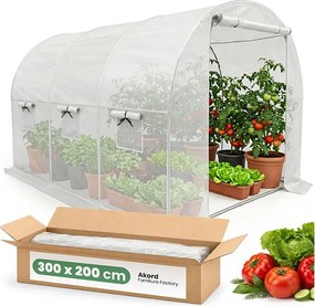 Szklarnia ogrodowa foliowa tunel 1 drzwi 6 okien Biała 200x300x200 cm