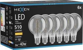Mexen Vintis 6x żarówka filament spirala LED E27, G80, 8W, Ciepła - 2700K, 510 lm, smoke - L165-E27-0827-70x06