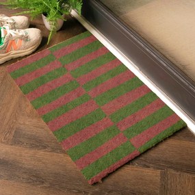 Wycieraczka z włókna kokosowego 40x60 cm Pink &amp; Green Half Stripes – Artsy Doormats