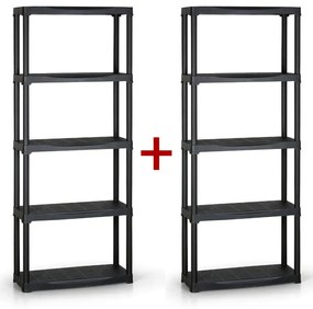 Regał plastikowy TEMPO 1+1 GRATIS, 1740x700x300 mm, 5 półek