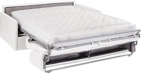 Kanapa 4-osobowa rozkładana typu express z białej z ekoskóry z siedziskiem z pianki z pamięcią kształtu - Powierzchnia spania 160 cm - Materac 18 cm CALIFE