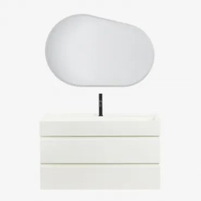 Zestaw Wiszących Mebli Łazienkowych Z Drewna I Forniru Jesionowego Zintegrowany Z Umywalką Ona Biała & Owalna Lampa Led - Sklum