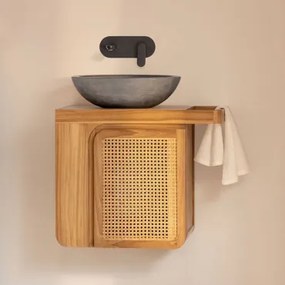 Zestaw Wiszących Mebli Łazienkowych Z Drewna Tekowego Georgy Drewno Tekowe & Okrągły Szary Cement Ø40 Cm Tarsis - Sklum