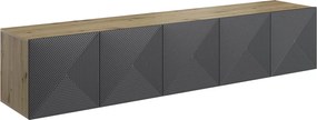 Szafka RTV Asha 200 cm wisząca z ryflowanym frontem - artisan / rivier stone mat