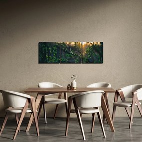 Obraz słońca przeświecającego przez gałęzie drzew (z zegarem) (90x30 cm)