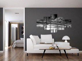 Obraz - Most Benjamina Franklina, Filadelfia, czarno  -biały (125x70 cm)