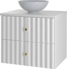 Biały Zestaw Łazienkowy 60cm Szafka z Blatem i Umywalką Ryflowane Fronty Aqua