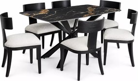 Luksusowy stół z nowoczesną czarną metalową podstawą i ceramicznym blatem imitacja granitu