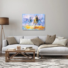 Obraz na szkle biegnących koni, obraz olejny (70x50 cm)