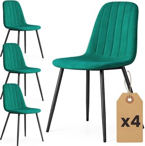 Zestaw 4 zielonych pikowanych krzeseł welurowych C9-F08