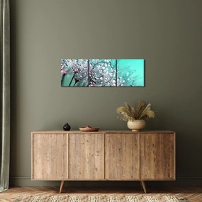 Obraz - zroszona roślina (z zegarem) (90x30 cm)