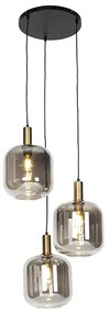 Designerska lampa wisząca czarna ze złotem i dymionym szkłem 3-światła - Zuzanna