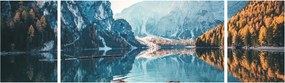Obraz - Łodzie na jeziorze Braies (170x50 cm)