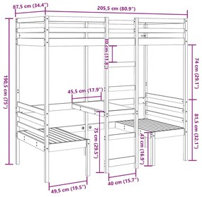 Drewniane łóżko piętrowe z biurkiem i siedziskami 80x200 - Devrix 4X