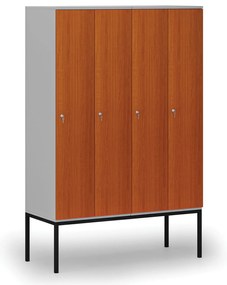 Drewniana szafa ubraniowa z podstawą, 4-drzwiowa, 1871 x 1200 x 500 mm, demontaż, zamek cylindryczny, szary/czereśnia