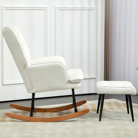 HOMCOM Fotel bujany z podnóżkiem, delikatny system bujania, imitacja lnu, 64 x 89 x 90 cm, kolor kremowy