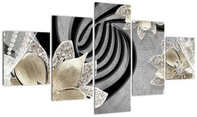 Obraz - 3D złote kwiaty (125x70 cm)