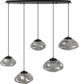 Designerska lampa wisząca czarna z przydymionym szkłem 5-punktowa - Gus