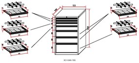 Szafka warsztatowa BL 1000, 7 szuflad, szerokość 723 mm