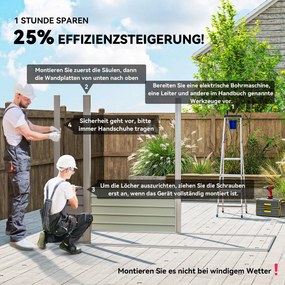 Outsunny Metalowy domek ogrodowy, domek na narzędzia, podwójne drzwi, 249 x 121 x 166/183cm, jasnoszary | Aosom PL