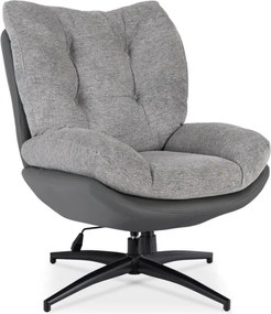 Fotel Wypoczynkowy Obrotowy FREMONT z Podnóżkiem Szary/Czarny Nowoczesny