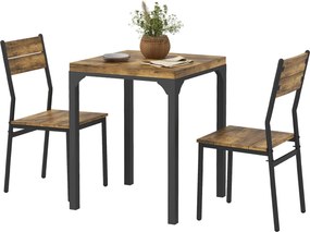 HOMCOM Zestaw Stołowy 3-częściowy, Stolik i 2 Krzesła, MDF+Metal, Brązowy