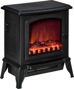 HOMCOM Elektryczny Kominek Wolnostojący, Efekt Płomieni, 2 Tryby Grzewcze 1000W/2000W, Hartowane Szkło, Czarny, 36,5x24x45,5 cm