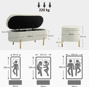 HOMCOM Ławka z klapą i schowkiem, materiał pokryty, metal, Kremowy + Złoty