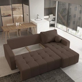 Masseno Narożnik VOLIRA z funkcją spania i pojemnikiem na pościel Narozniki L, Rozkładana sofa - Brązowy, QUELLE 25