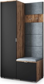 Masseno Garderoba LORI 95/181/51 cm Nowoczesna Szafa do Przedpokoju Dąb lefkas, MONOLITH 85 (Szary)