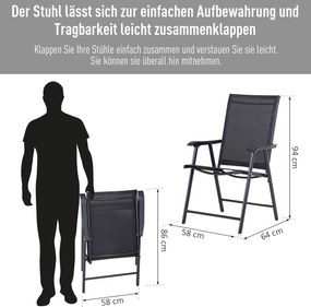Outsunny krzesło składane z podłokietnikami zestaw 2-cz. krzesło kempingowe krzesło wędkarskie metalowe kolor czarny