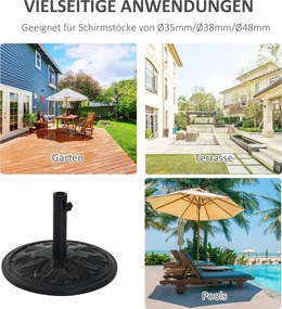 aOutsunny Parasol Stojak Parasol Uchwyt Parasol Podstawa 13 kg Stojak Parasol Ø35/Ø38/Ø48mm Plastik + Cement Antyczny Czarny Ø48 x 34 cm