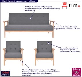 Ciemnoszary 3-częściowy komplet do salonu, kanapa z fotelami – Aranox